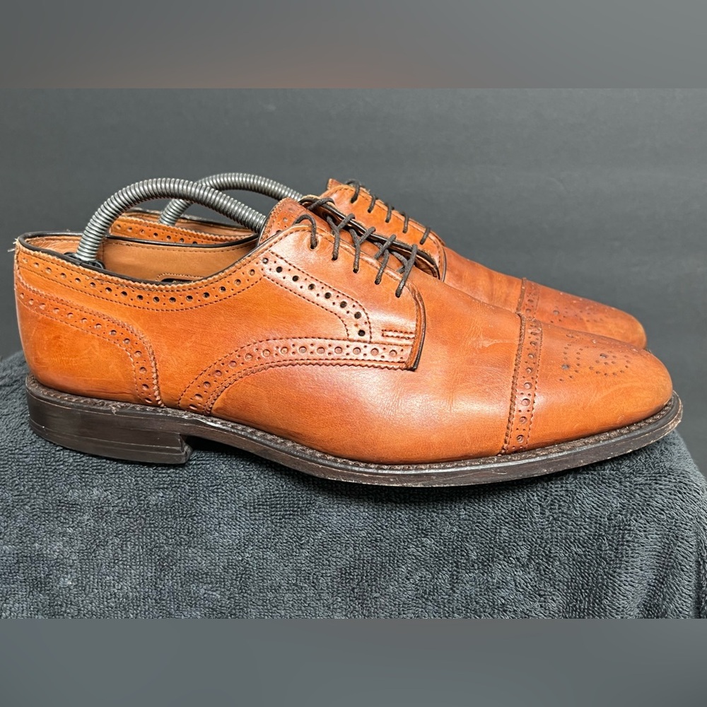 Allen Edmonds Sanford Tan Leather Cap Toe Medallion Men's Dress Shoes 9.5 D - Picture 6 of 10